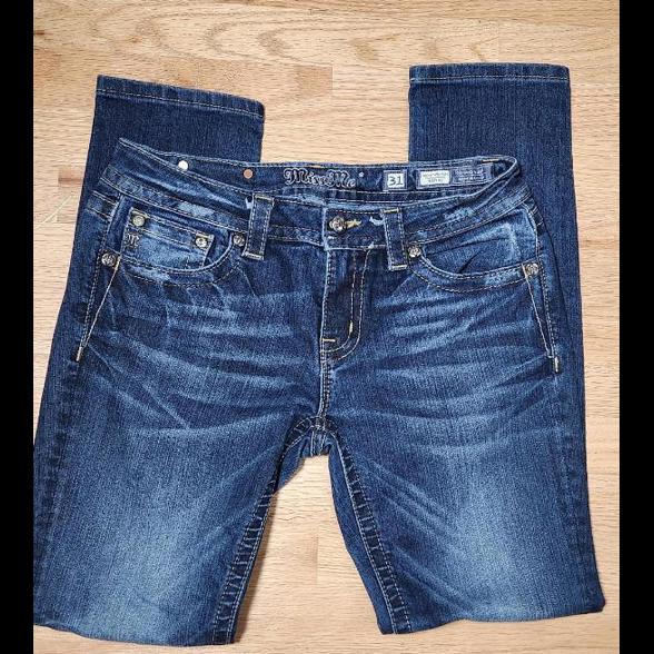 (Gb18) Miss Me Women's Dark Wash Mid Rise Cross Pocket, Sz 31